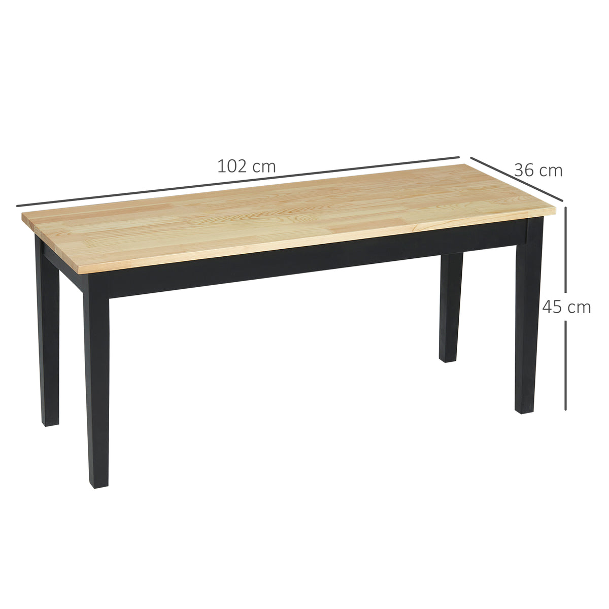 Zweisitzer-Holzbank, zweifarbig, natürliche Sitzfläche und schwarzes Gestell, 102 x 36 x 45 cm