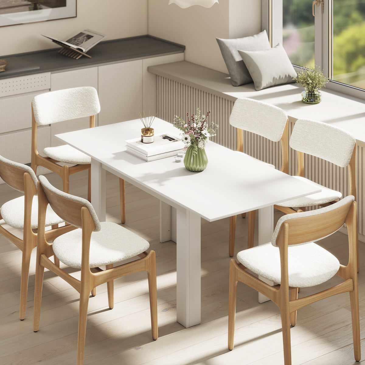 Table à manger extensible, table de cuisine rectangulaire, pour 6-8 personnes, 140-180 x 80 cm, blanc