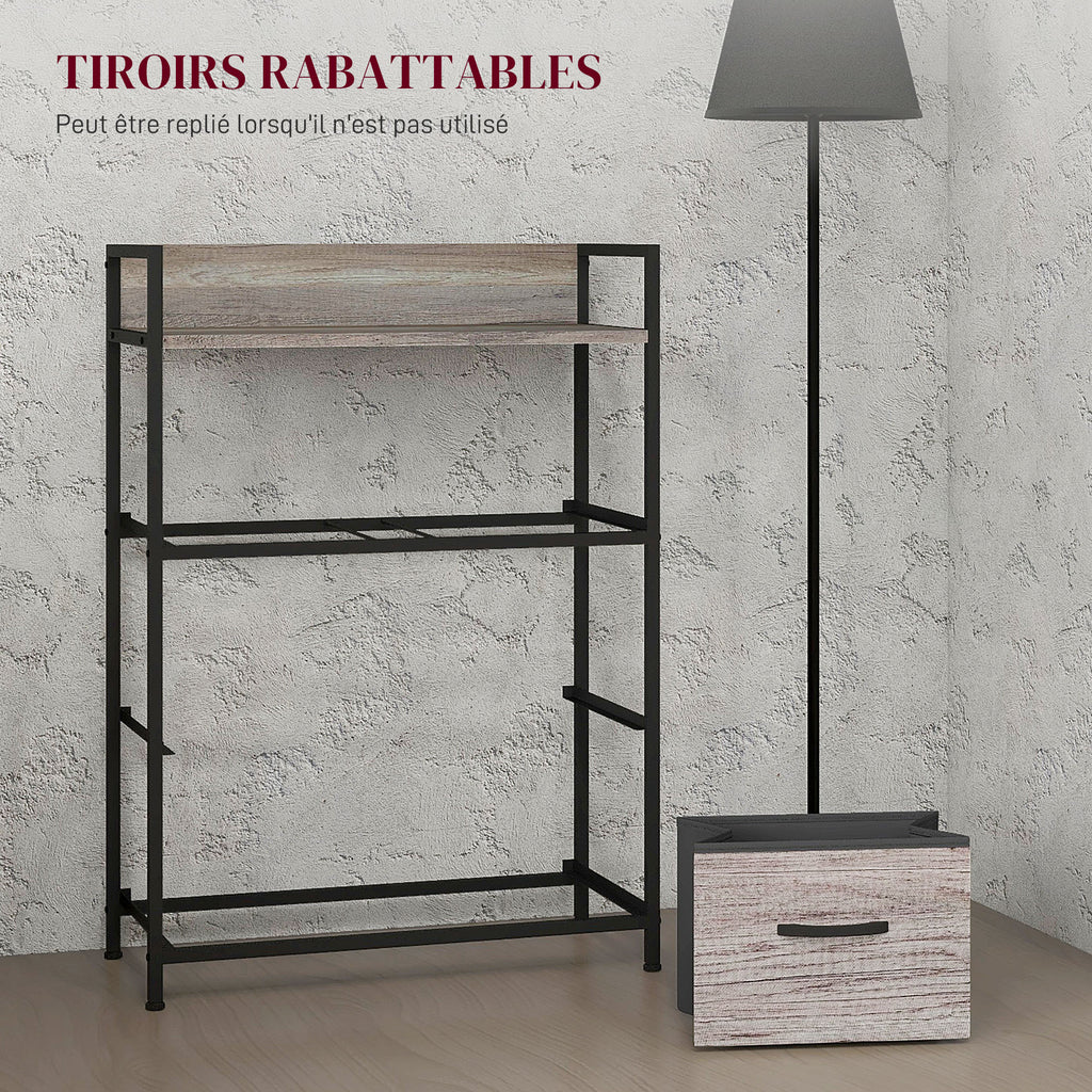 Meuble de rangement style industriel commode 4 tiroirs en tissu pliables et amovibles et 1 étagère 60 x 29 x 85 cm gris