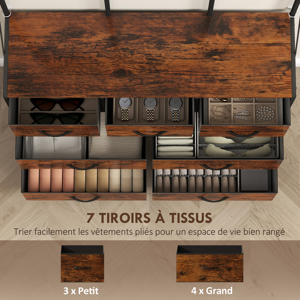 Garderobenständer 4-in-1, Garderobe mit 7 Stoffschubladen und 14 Haken, 100 x 30 x 183 cm, rustikales Braun