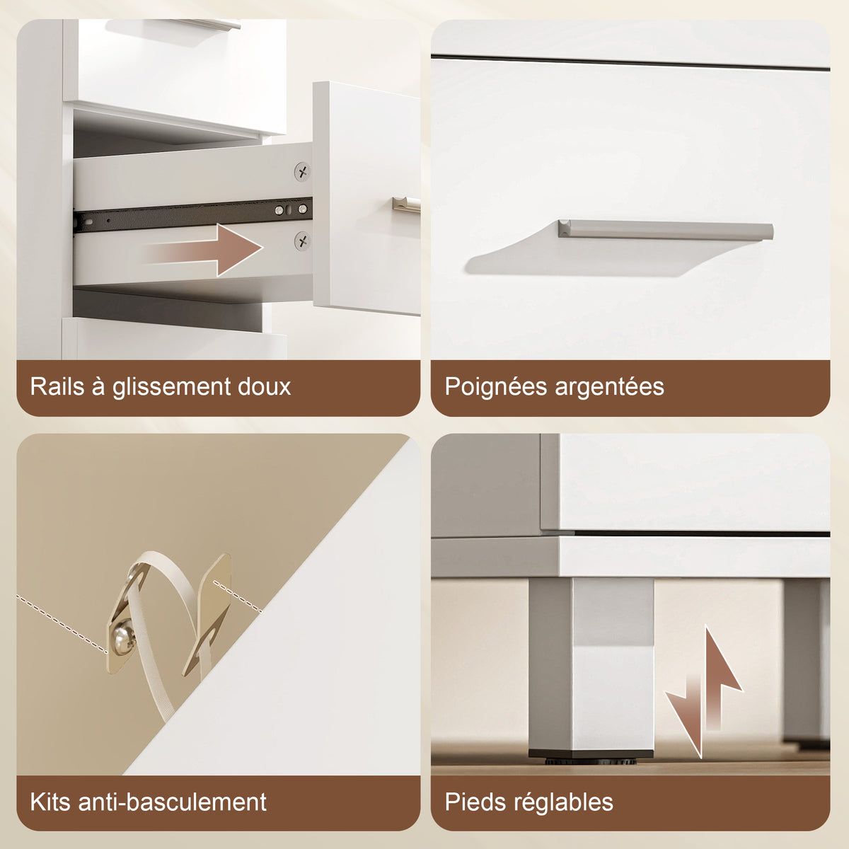 Meuble de Salle de Bain 5 Tiroirs, Meuble de Rangement, 30 x 30 x 95 cm, Commode Salle de Bain, 30 x 30 x 95 cm, Blanc