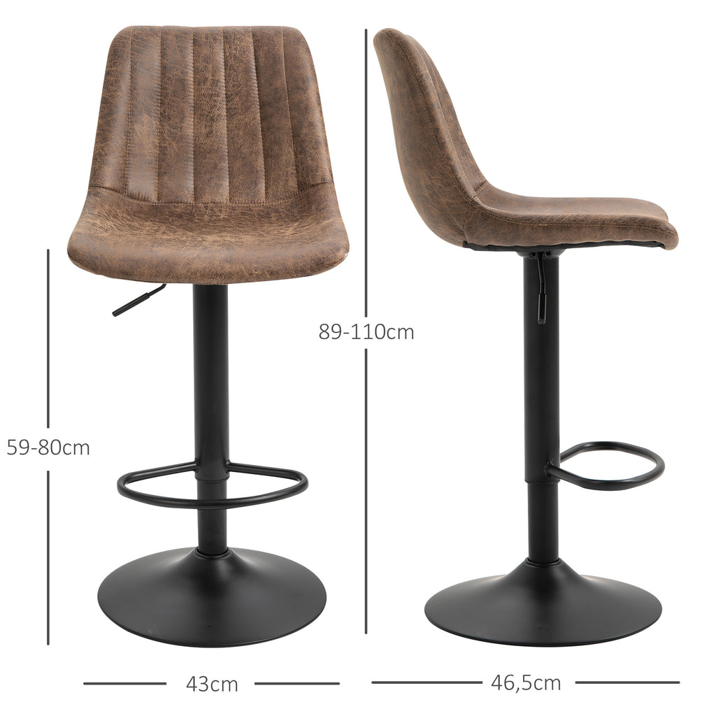 2er-Set Barhocker im Vintage-Stil, höhenverstellbar, drehbar mit Fußstütze, braun