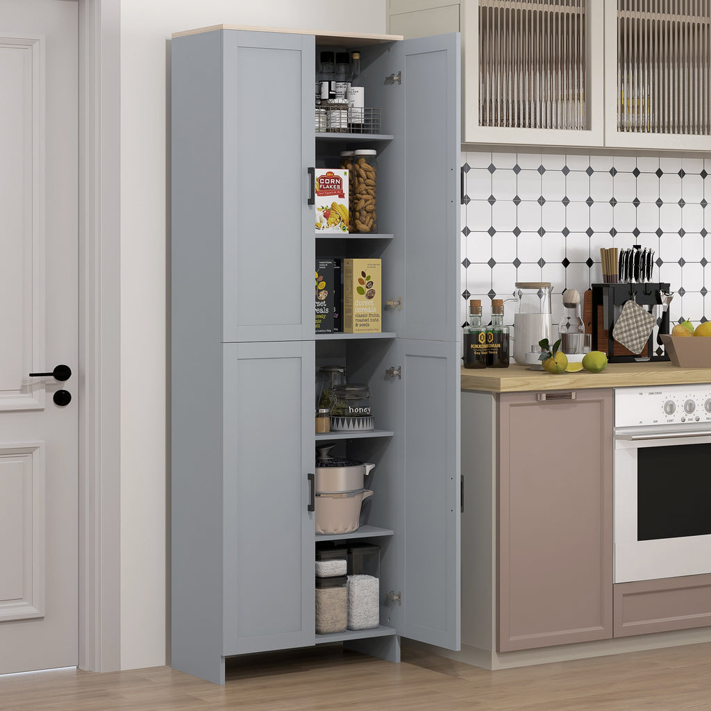 Küchenschrank, 170 cm hoch, Hochschrank mit 4 Türen und verstellbaren Einlegeböden, modernes Design, grau