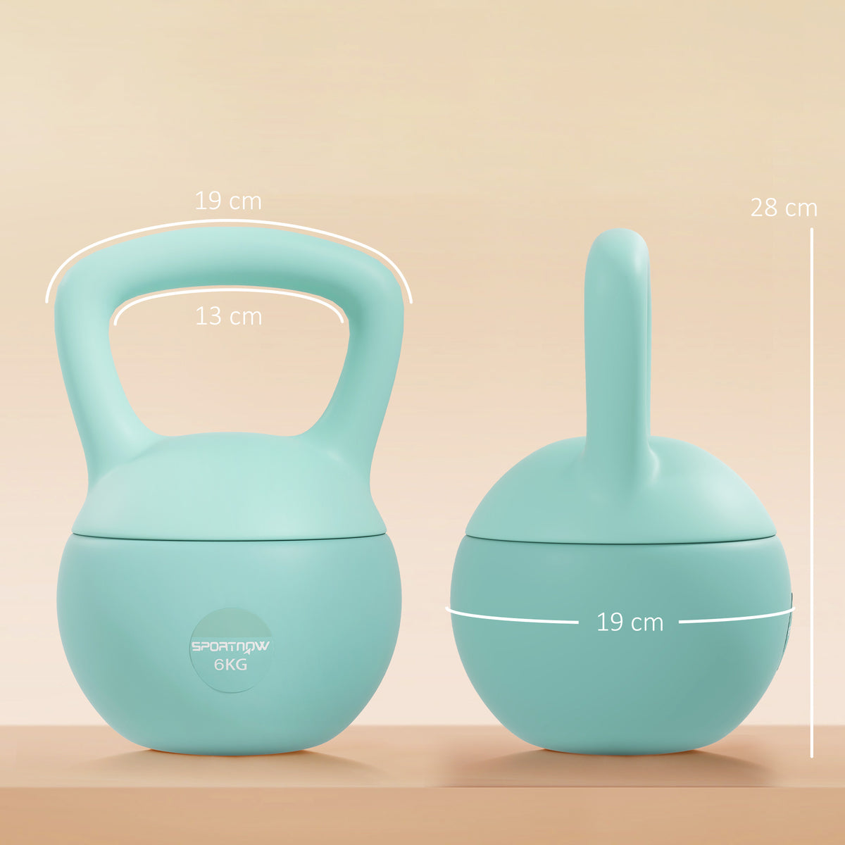 Kettlebell 6 kg haltère avec poignée antidérapante pour fitness musculation cardio, 19 x 19 x 28 cm vert