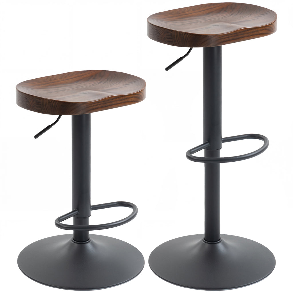Tabourets de Bar Lot de 2 Réglables Pivotants Chaises de Cuisine avec Siège en Bois d'Orme Marron Foncé