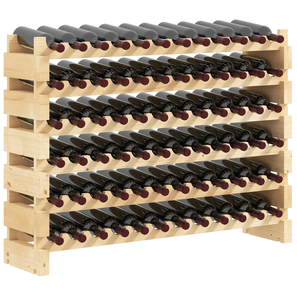 Casier à bouteilles pour 72 bouteilles, étagère à vin avec 6 niveaux modulable et superposable, casier à vin en bois de sapin massif, pour cave, bars, sous-sols, 114x28x85cm, bois naturel