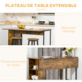 Ilot centra table de bar plateau latéral  rabattable et 3 étagères 120 x 76 x 91,4 cm Brun Rustique