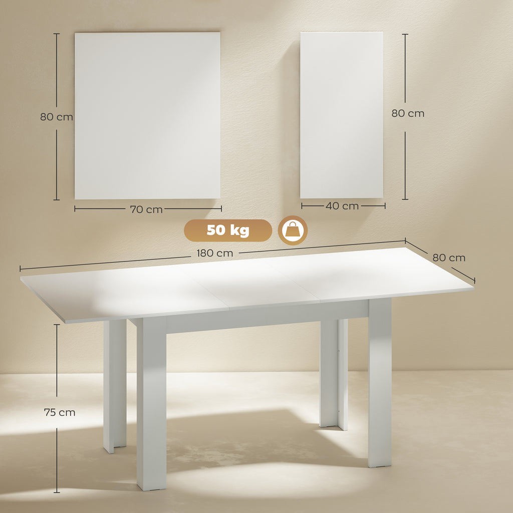Table à manger extensible, table de cuisine rectangulaire, pour 6-8 personnes, 140-180 x 80 cm, blanc