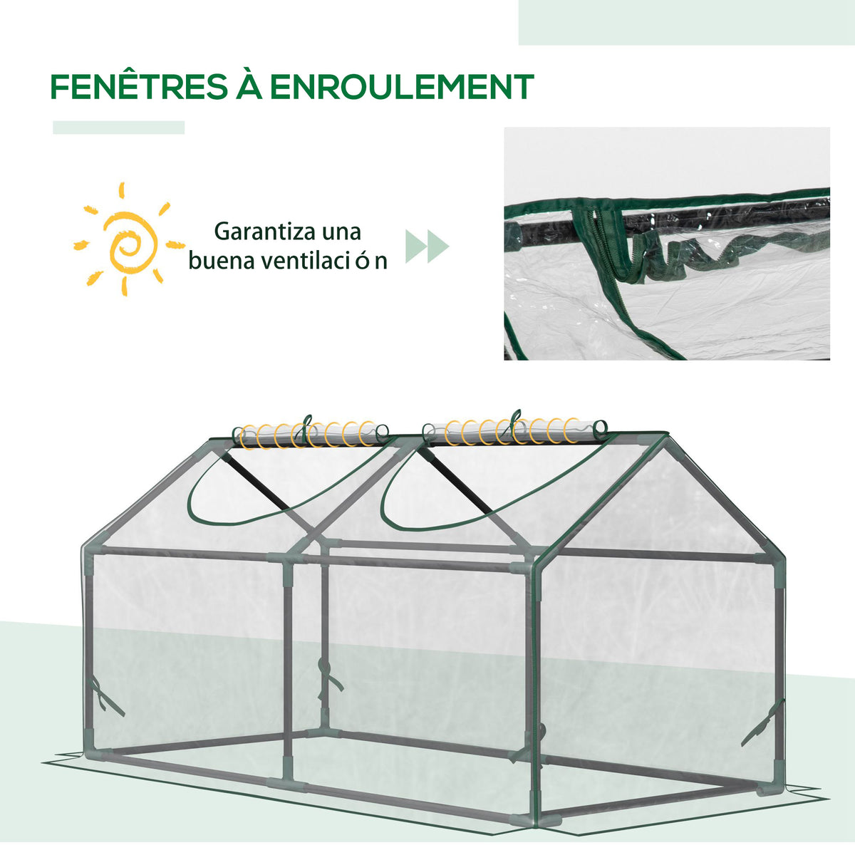 Gartengewächshaus Mini-Gewächshaus 2 aufrollbare Fenster PVC-Abdeckung 120 x 60 x 60 cm transparent