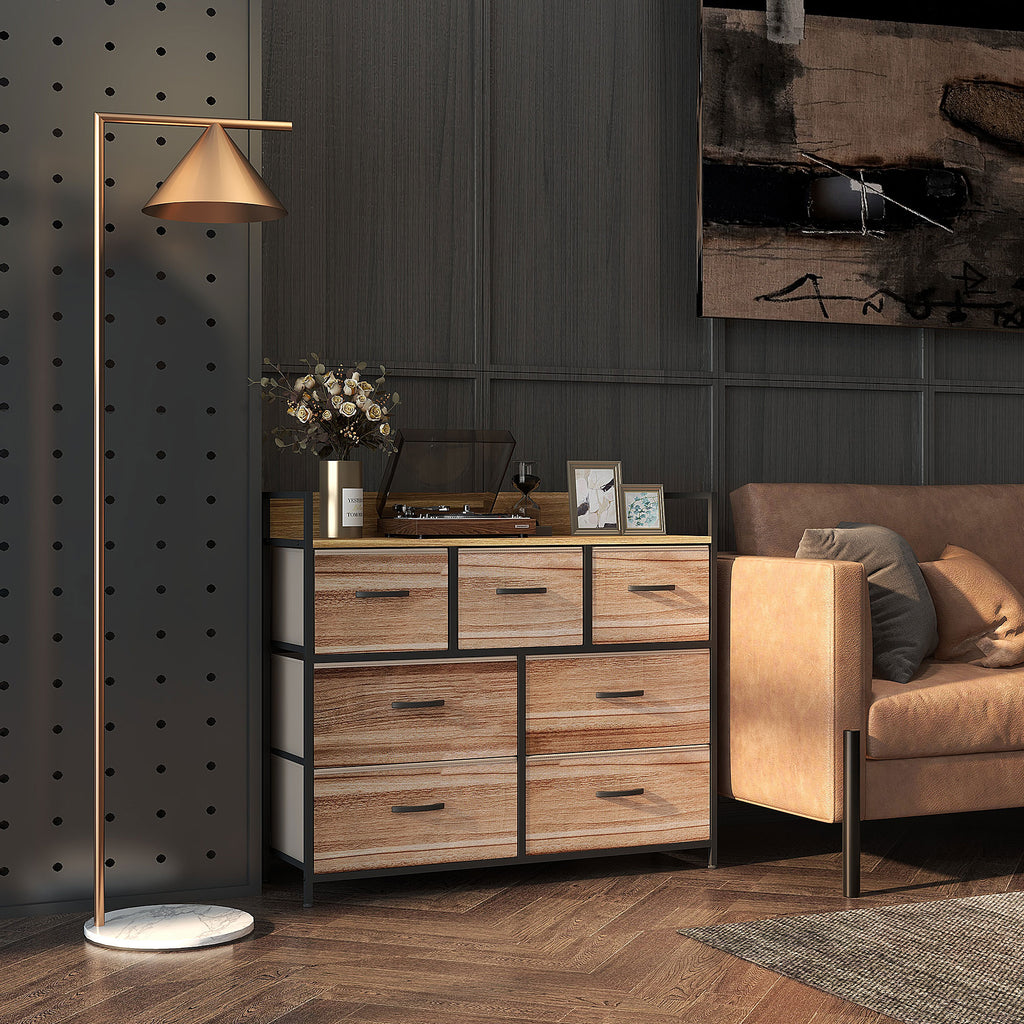 Kommode mit 7 Schubladen, Aufbewahrungsschrank mit faltbaren Stoffschubladen – schwarzer Stahlrahmen – 98 x 29 x 85 cm