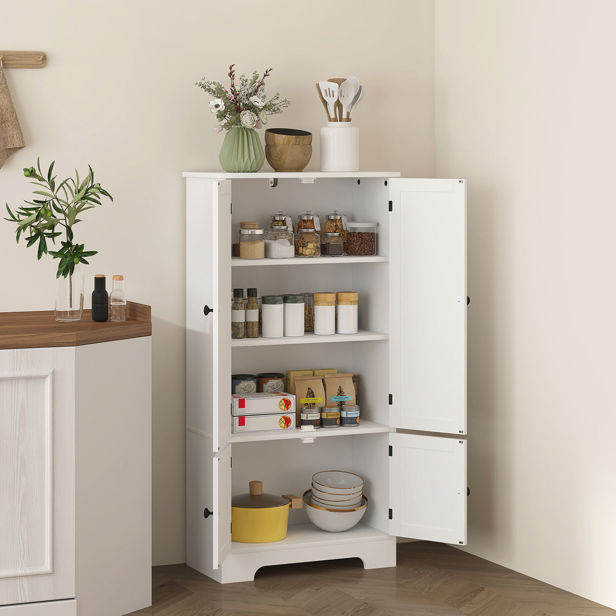 Küchenschrank, Küchenbuffet mit verstellbaren Schranktüren und Einlegeböden, 58,2 x 30 x 123 cm, weiß