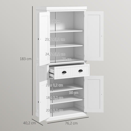 Küchenschrank, Küchenbuffet, Mehrzweckschrank, verstellbare Einlegeböden, 4 Türen, große Schublade, 76,2 x 40,2 x 183 cm, Weiß
