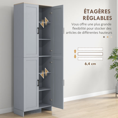 Küchenschrank, 170 cm hoch, Hochschrank mit 4 Türen und verstellbaren Einlegeböden, modernes Design, grau