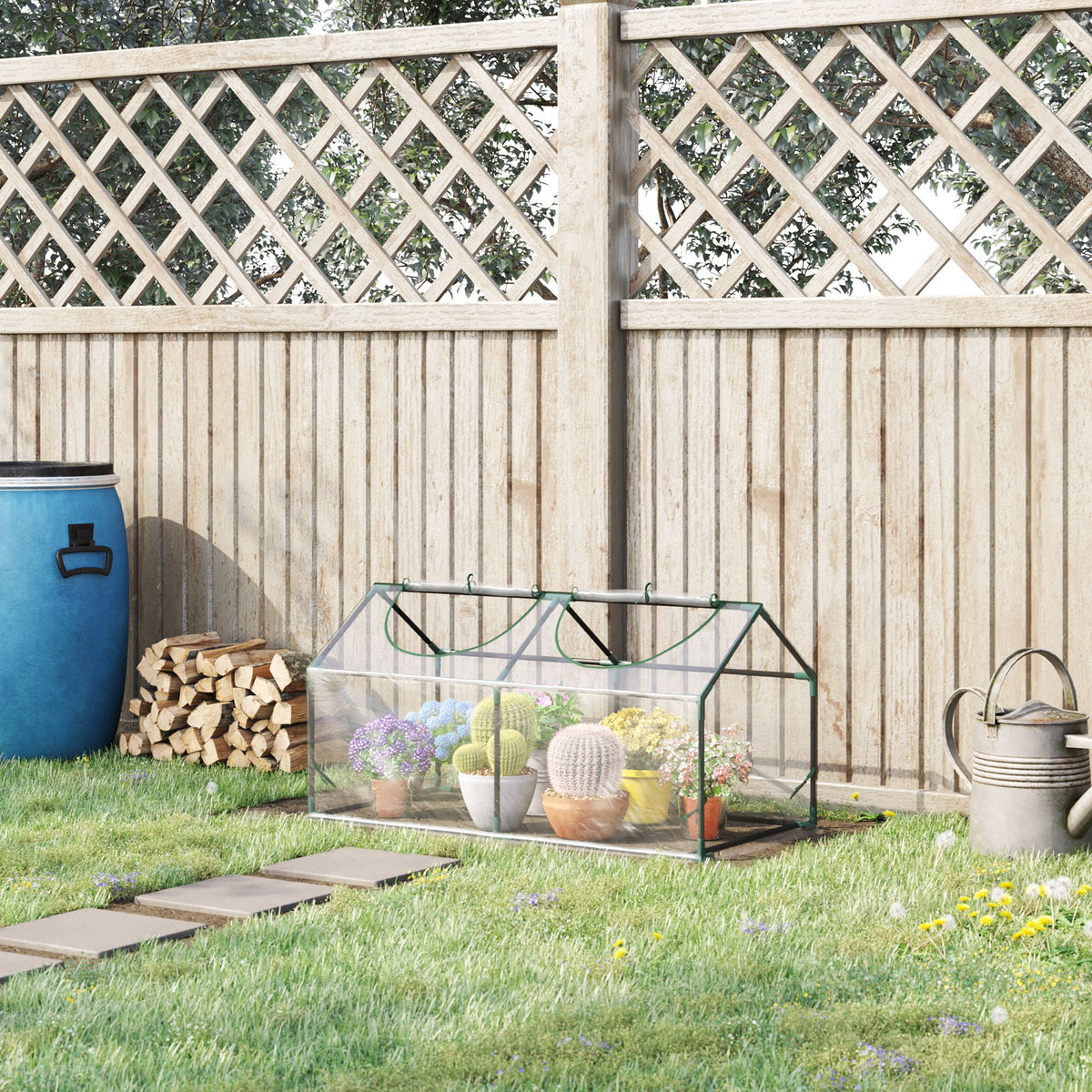 Serre de jardin mini serre 2 fenêtres enroulables couverture en PVC 120 x 60 x 60 cm transparent