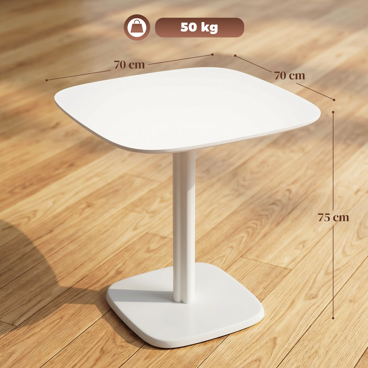 Table à manger pour 4 personne table de cuisine carrée style moderne avec plateau aspect bois, 70 x 70 cm, blanc-2