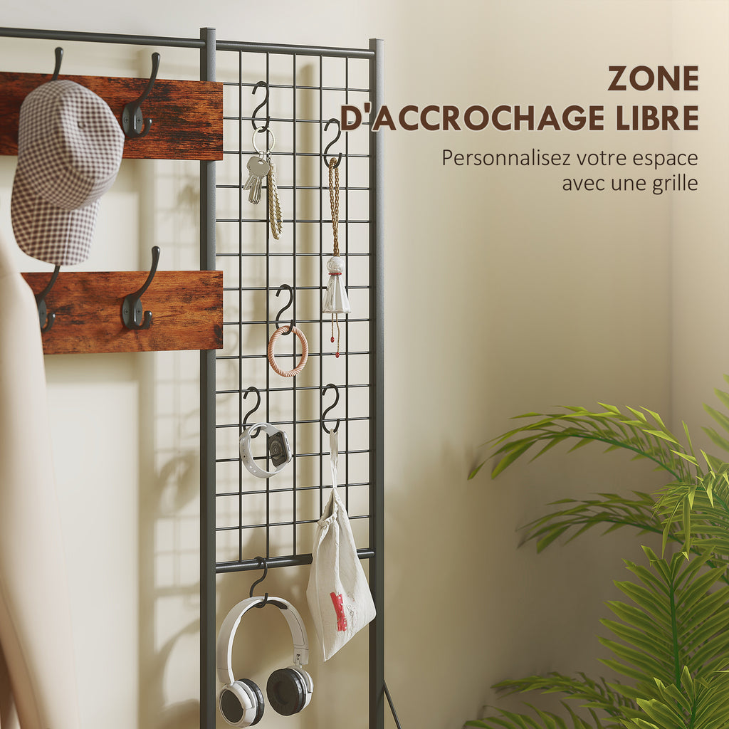 Garderobenständer 4-in-1, Garderobe mit 7 Stoffschubladen und 14 Haken, 100 x 30 x 183 cm, rustikales Braun