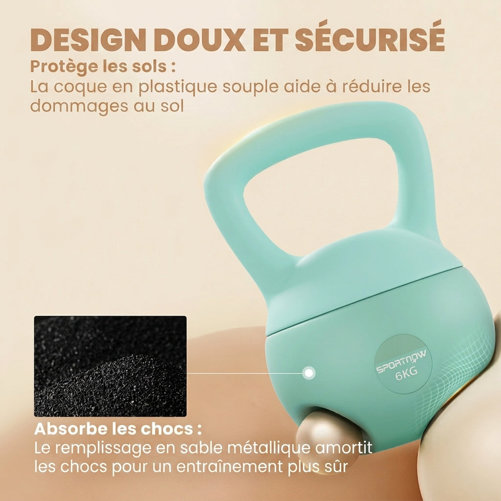 Kettlebell 6 kg haltère avec poignée antidérapante pour fitness musculation cardio, 19 x 19 x 28 cm vert