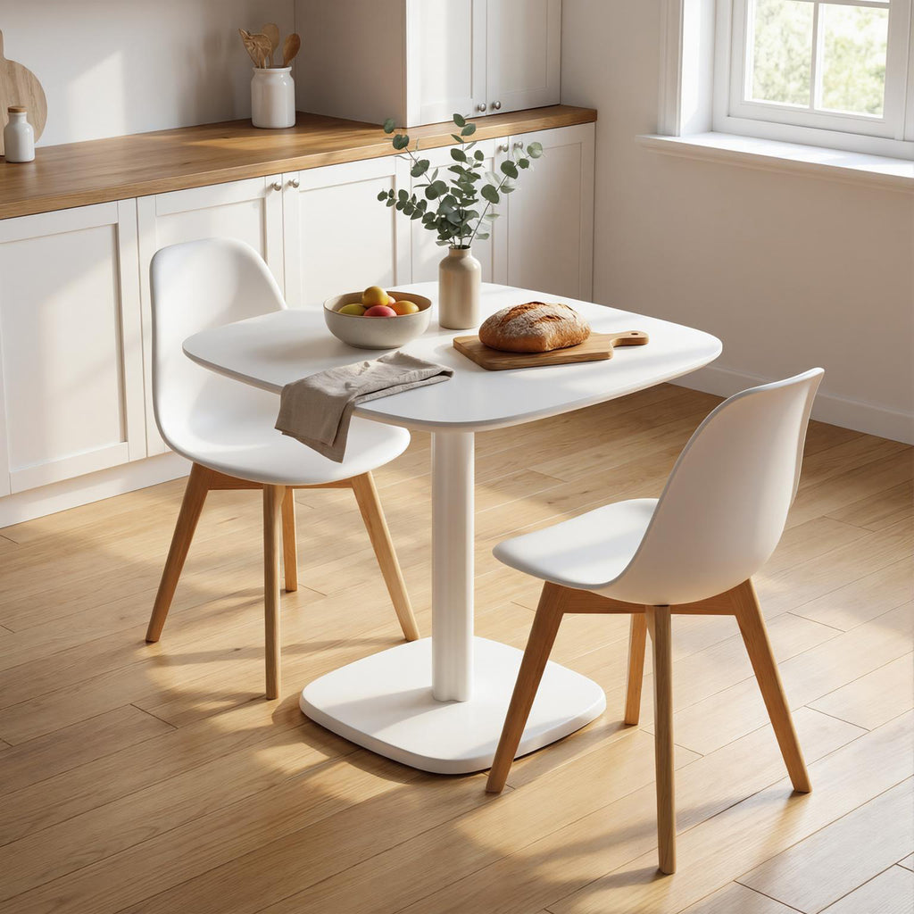 Table à manger pour 4 personne table de cuisine carrée style moderne avec plateau aspect bois, 70 x 70 cm, blanc-9