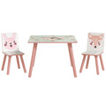 Kinder-Tisch- und Stuhl-Set, Kindertisch mit 2 Stühlen, Tiermotiv für Kinderzimmer, Rosa