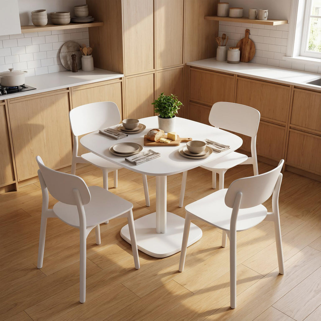 Table à manger pour 4 personne table de cuisine carrée style moderne avec plateau aspect bois, 70 x 70 cm, blanc-7