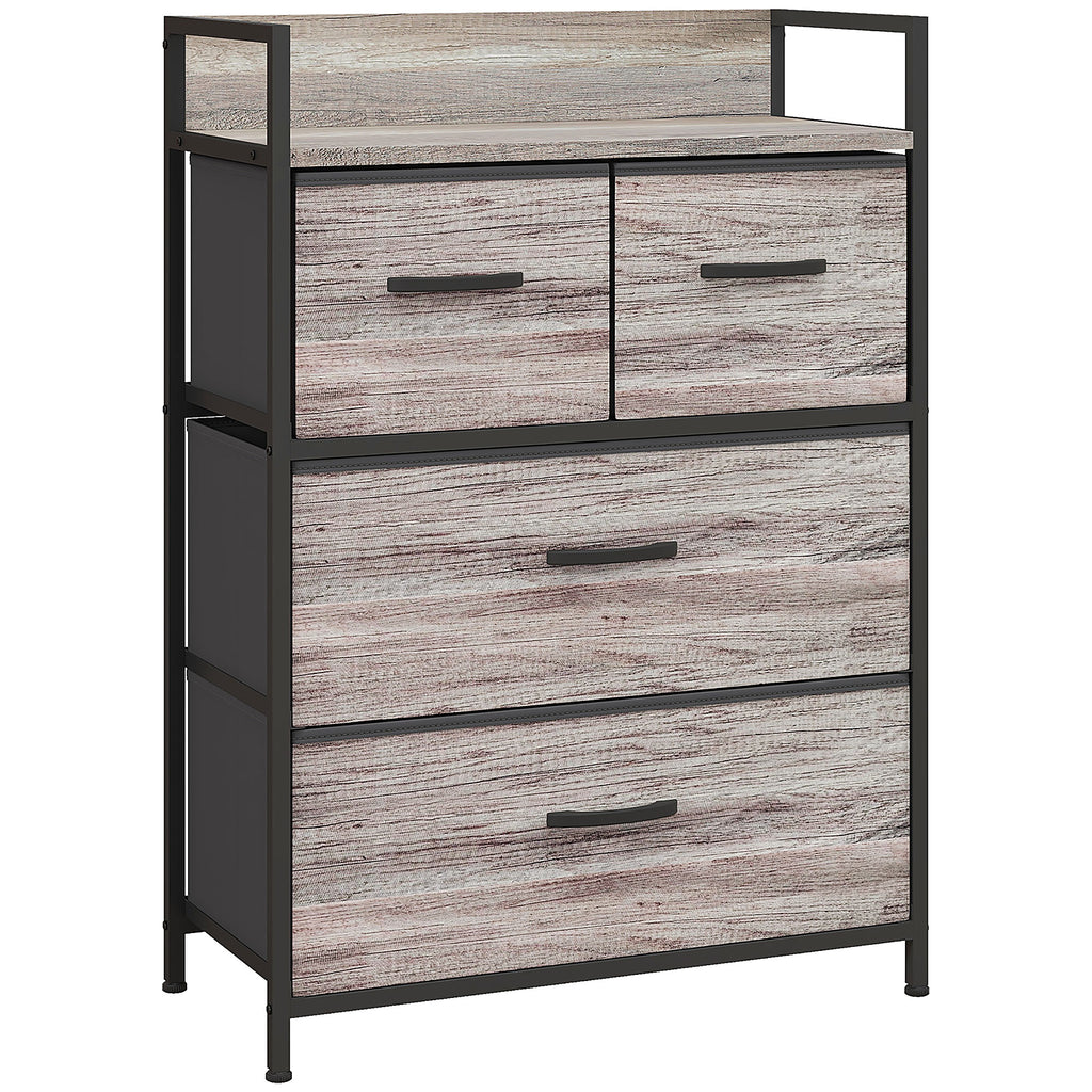Meuble de rangement style industriel commode 4 tiroirs en tissu pliables et amovibles et 1 étagère 60 x 29 x 85 cm gris