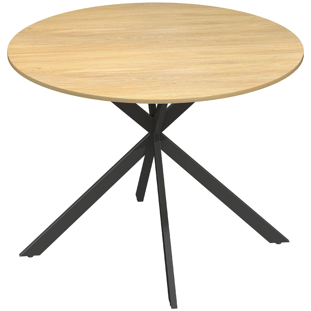 Runder Esstisch für 4 Personen 100 cm, Industrial-Stil mit Holzoptik-Platte, gekreuztes Stahlgestell Eiche