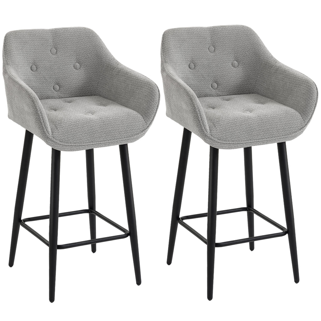 Lot de 2 Tabourets de Bar, Chaises de Bar Rembourrées en Chenille, Assise Large 67H cm, Dossier et Repose-Pieds, Gris