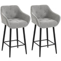Lot de 2 Tabourets de Bar, Chaises de Bar Rembourrées en Chenille, Assise Large 67H cm, Dossier et Repose-Pieds, Gris