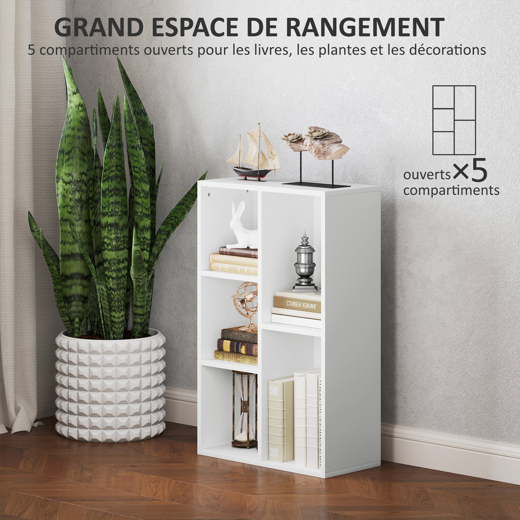 Bibliothèque étagère de rangement avec 5 compartiments, pour salon chambre à coucher bureau, 50x24x80cm, blanc