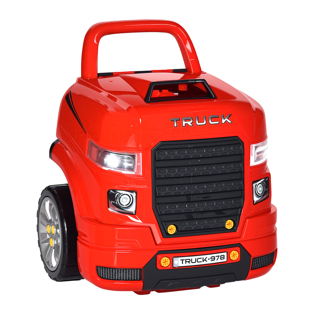 2-in-1 Mechaniker-LKW - DIY Kinder-Spielzeug - Werkbank Kinder - Mechaniker-Rollenspiel - Zahlreiche Zubehörteile insgesamt 61 Stück - Sound- und Lichteffekte - PP ABS Rot