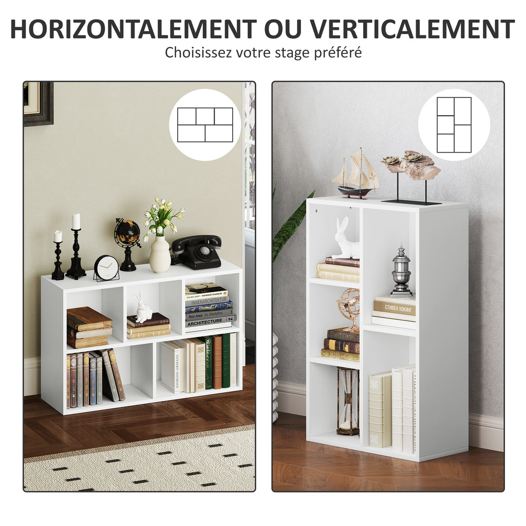Bibliothèque étagère de rangement avec 5 compartiments, pour salon chambre à coucher bureau, 50x24x80cm, blanc