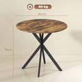 Table à Manger Ronde pour 2 Personnes avec Plateau Aspect Bois et Piètement Croisé en Acier, Brun Rustique