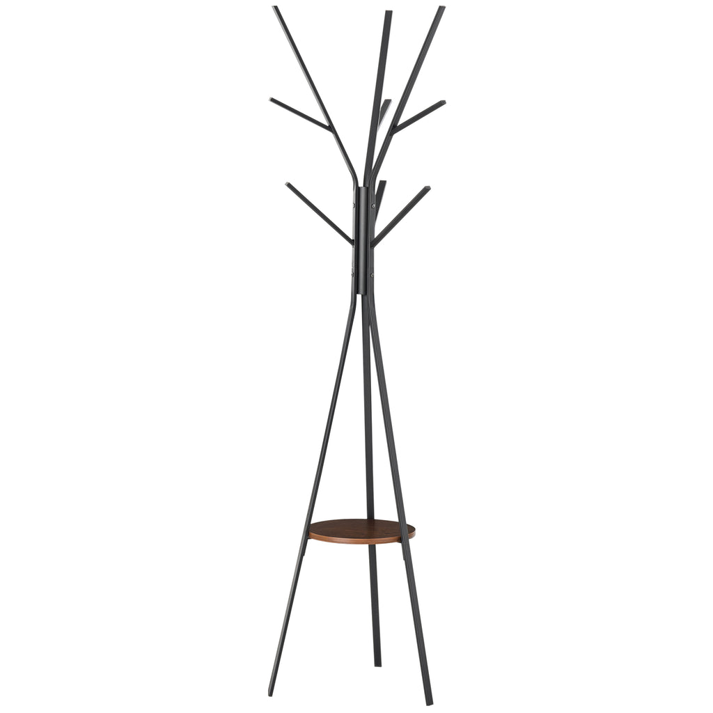 Porte-manteau trépied design contemporain branches étagère + 9 patères dim. 45L x 45l x 180H cm métal marron
