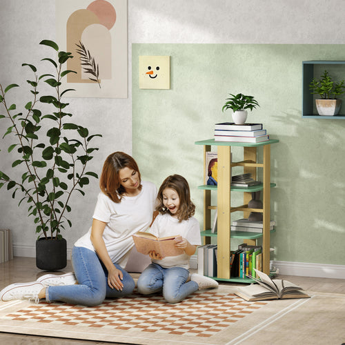 Bibliothèque enfant avec roulettes, rangement livre enfant 3 niveaux pour salle de jeux, chambre d'enfant, vert-1