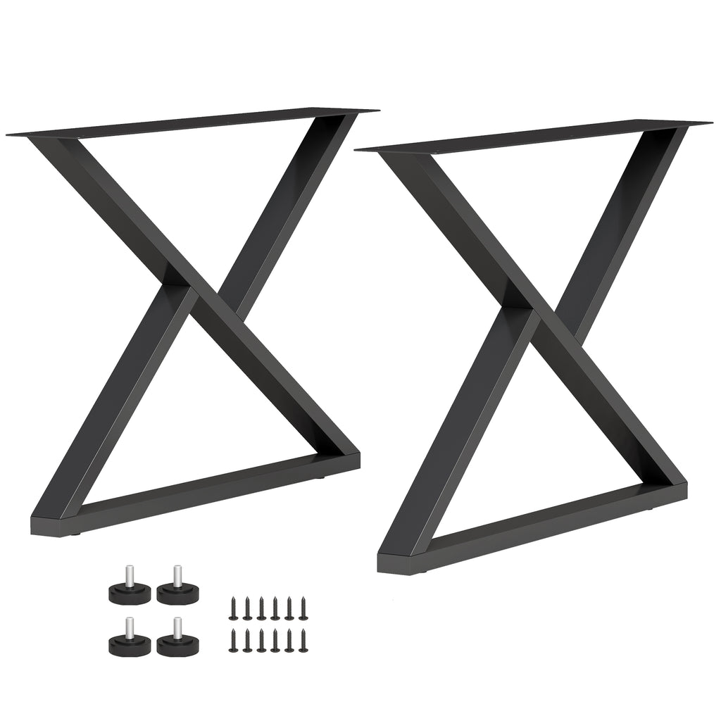 Pieds de table en acier, 60 x 43 cm, lot de 2 pieds de bureau en forme X avec patins réglables et vis, noir