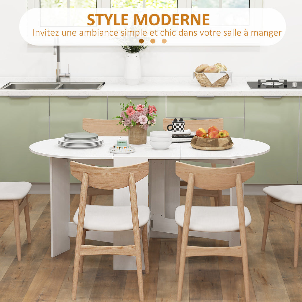 Table à manger pliante, table pliante cuisine ovale jusqu'à 6 personnes, pour petits espaces, salle à manger, blanc