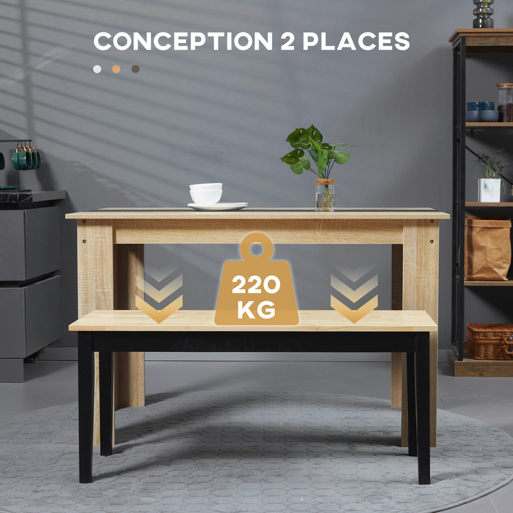 Banc en bois pour 2 personnes bicolore assise naturelle et piètement noir 102 x 36 x 45 cm