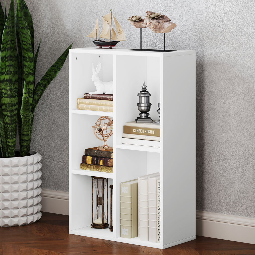 Bibliothèque étagère de rangement avec 5 compartiments, pour salon chambre à coucher bureau, 50x24x80cm, blanc
