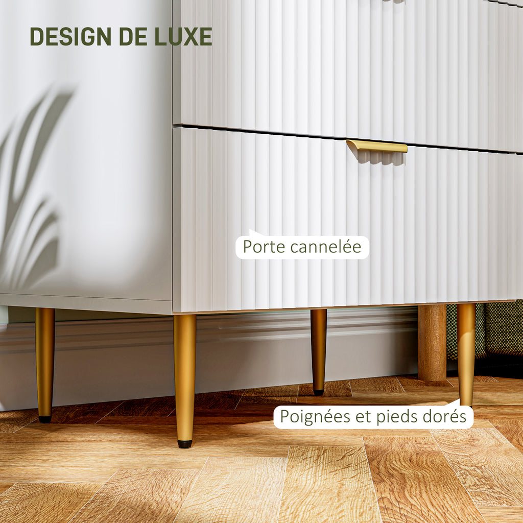 Commode 4 tiroirs commode chambre meuble de rangement moderne avec poignées et pieds dorés, dim. 60 x 40 x 96 cm, blanc