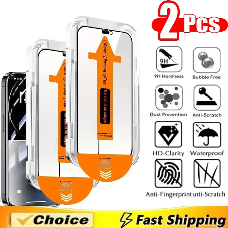 1-4 Pcs Dust Free Easy Installation Tempered Glass Screen Protector for IPhone 17Pro Max 16 15 14 13 12 11 Pro Max XS X XR  Plus