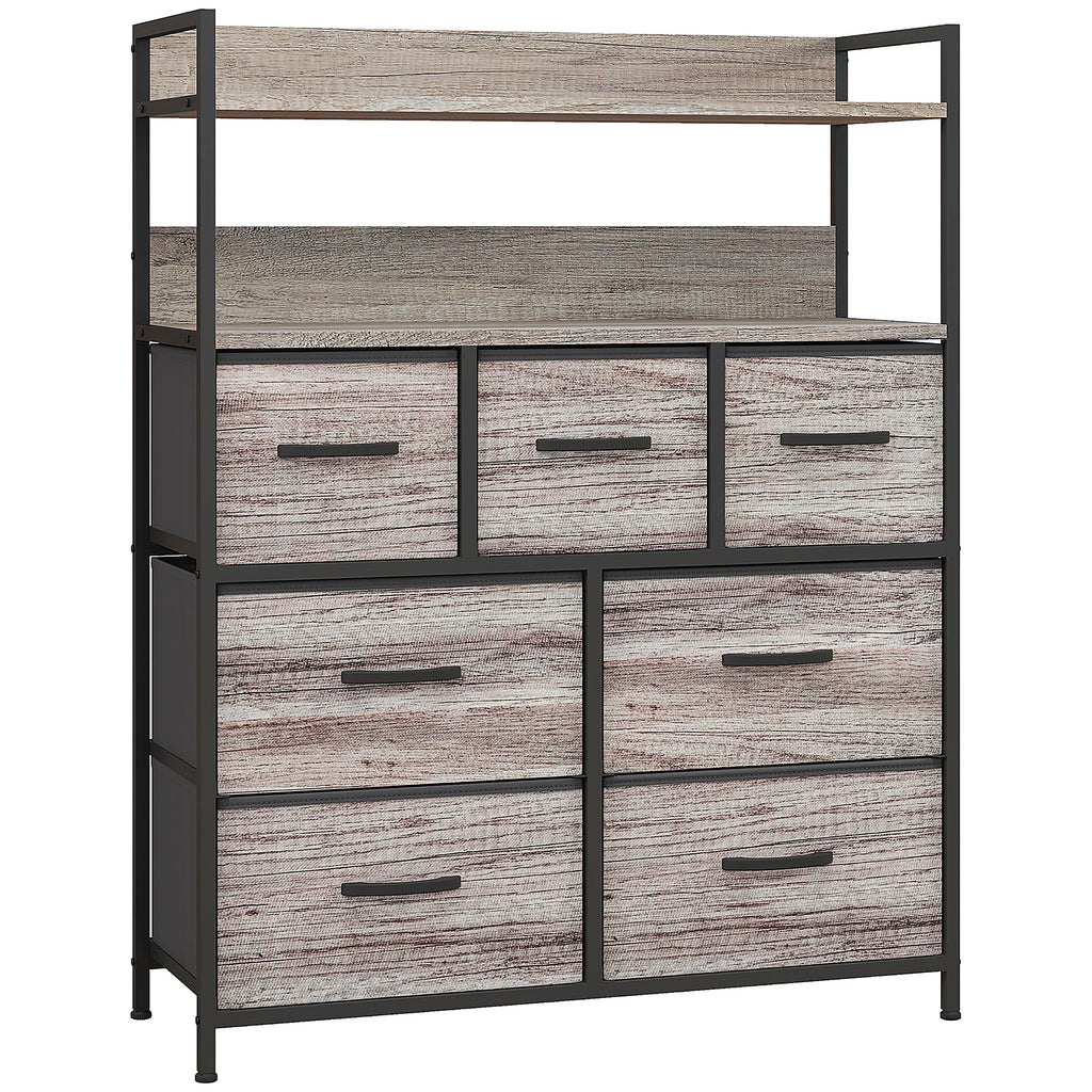 Meuble de rangement commode 7 tiroirs en tissu pliables et amovibles étagères ouvertes, gris
