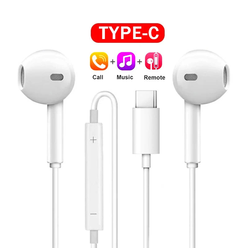 Original Headphones For iPhone 14 13 12 11 Pro Max Lightning Earphones X XS XR 7 8 Plus SE Type-C Wired Bluetooth Earbuds