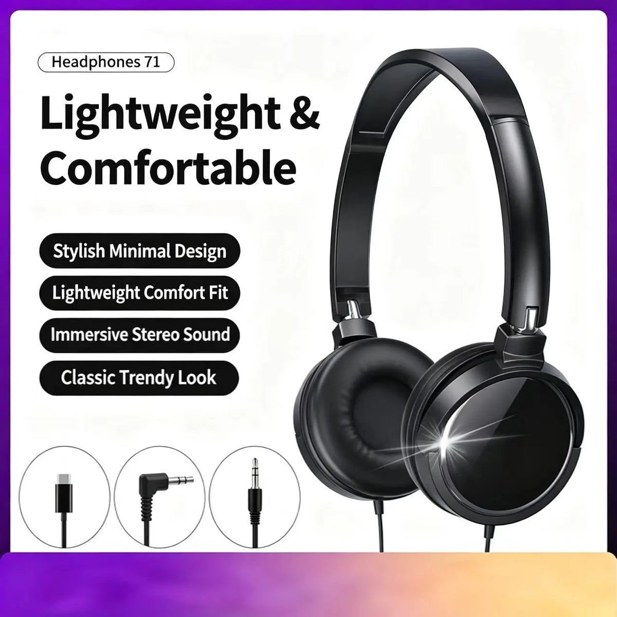 Headphones with Wired 3.5mm Interface High Quality Suitable for Both Male and Female Students Cute Student Headphones