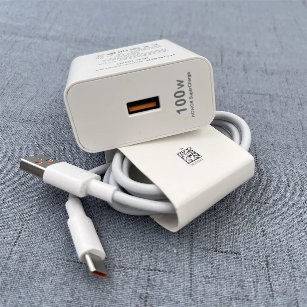 Honor Original 100W SuperCharge Charger Fast Charging EU Plug Adapter 6A Type C Cable For Honor 300 200 100 90 80 Magic 8 7 Pro