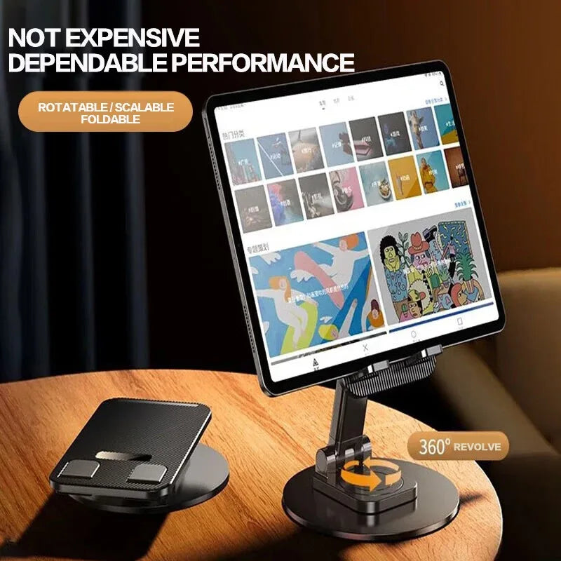 Universal Desktop Phone Stand - 360° Foldable, Anti-Slip Metal Base, Multi-Angle Rotating, Fits iPhone 13/14/15 Pro