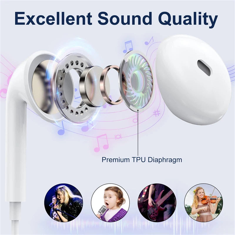 Original Headphones For iPhone 14 13 12 11 Pro Max Lightning Earphones X XS XR 7 8 Plus SE Type-C Wired Bluetooth Earbuds