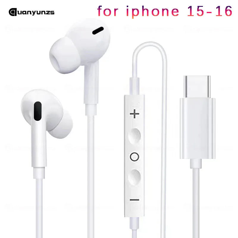 Original Wired Earphones For iPhone 15 16 14 13 12 11 Pro Max 7/8Plus X XR XS In-Ear Earbud For Lightning USB C 3.5mm Earbuds
