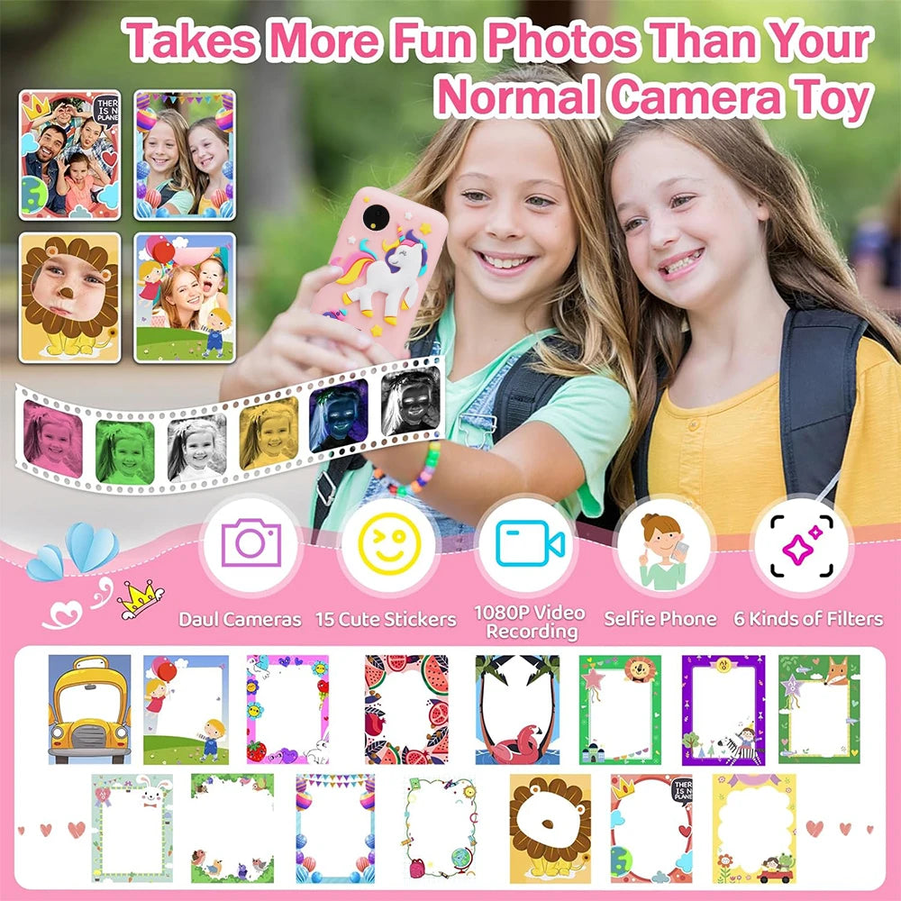 Children Phone Camera Toys Mp3 Music Player Puzzle Games Tooddler Leaning Toys for Girls Boys Age 3-10 Birthday Gifts With 32G