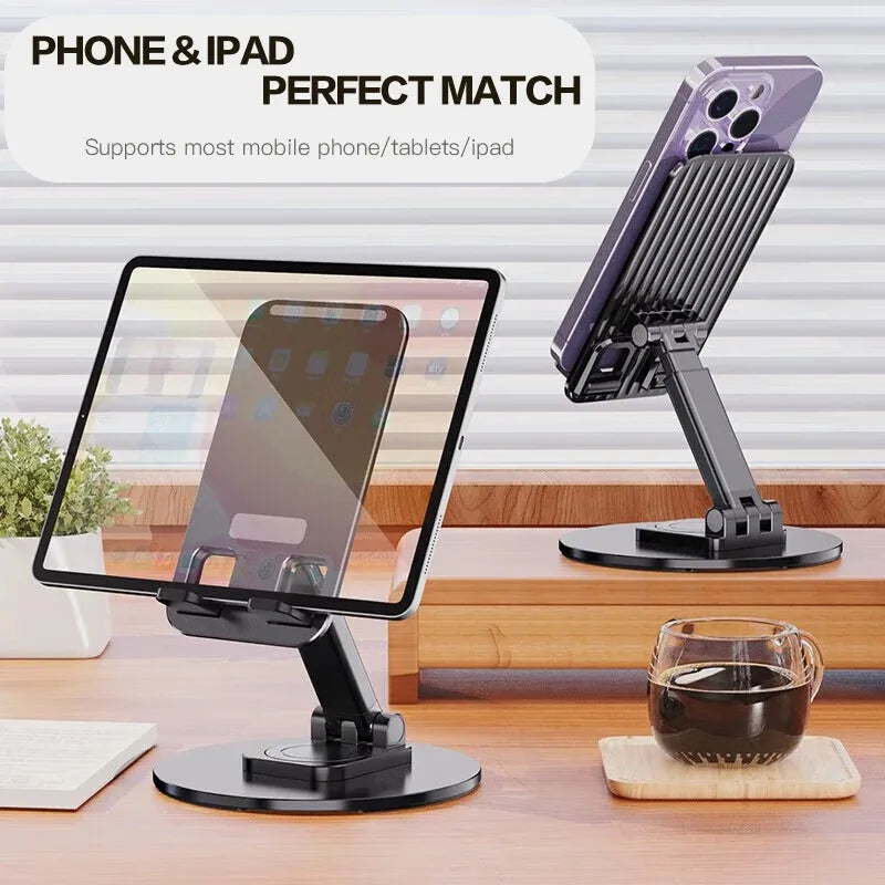 Universal Desktop Phone Stand - 360° Foldable, Anti-Slip Metal Base, Multi-Angle Rotating, Fits iPhone 13/14/15 Pro