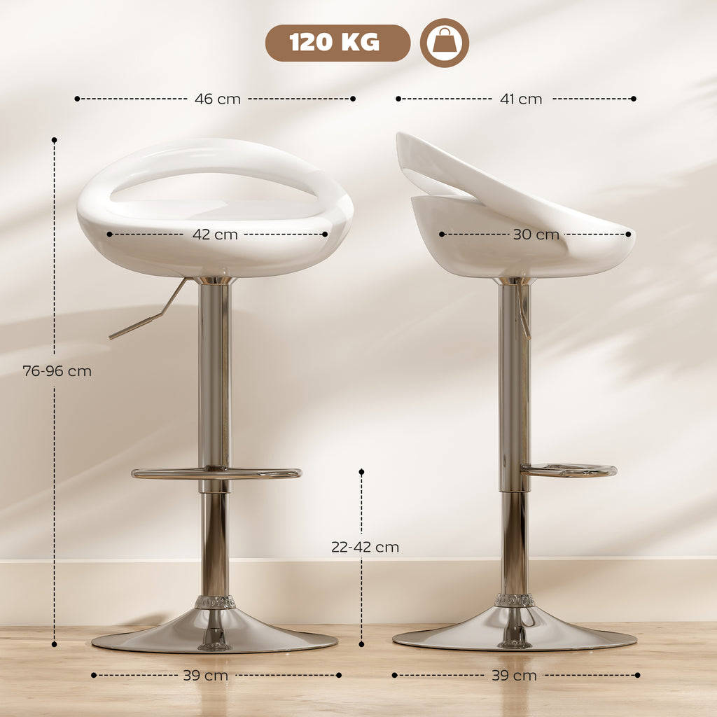 2er-Set Barhocker, höhenverstellbar, Rückenlehne und Fußstütze, 360° drehbar, 46x41x76-96cm, weiß